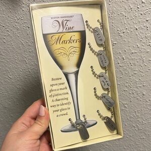 Boston Warehouse Vintage Silver Wine Glass Tags (6 Tags) NWT